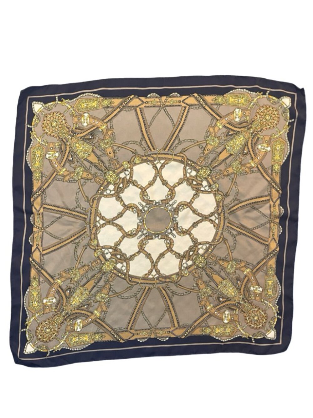 Vintage Equestrian Chain Print Silk Scarf (30" x 30") – Hand Rolled Edges - Picture 6 of 9